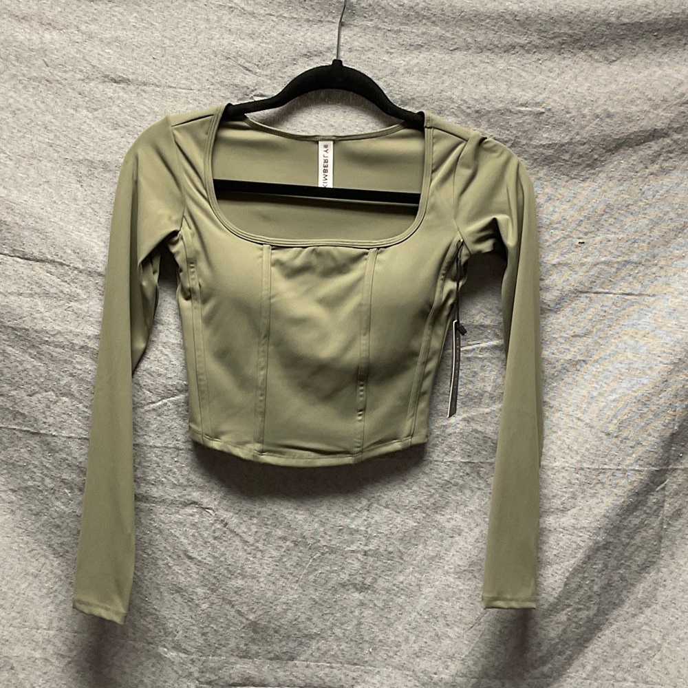 Kimberly Olive Green Long Sleeve Crop Top